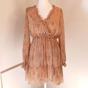 Aakaa Boho Women's Mini V-Neck Dress  Flowy Size S Orange Cream